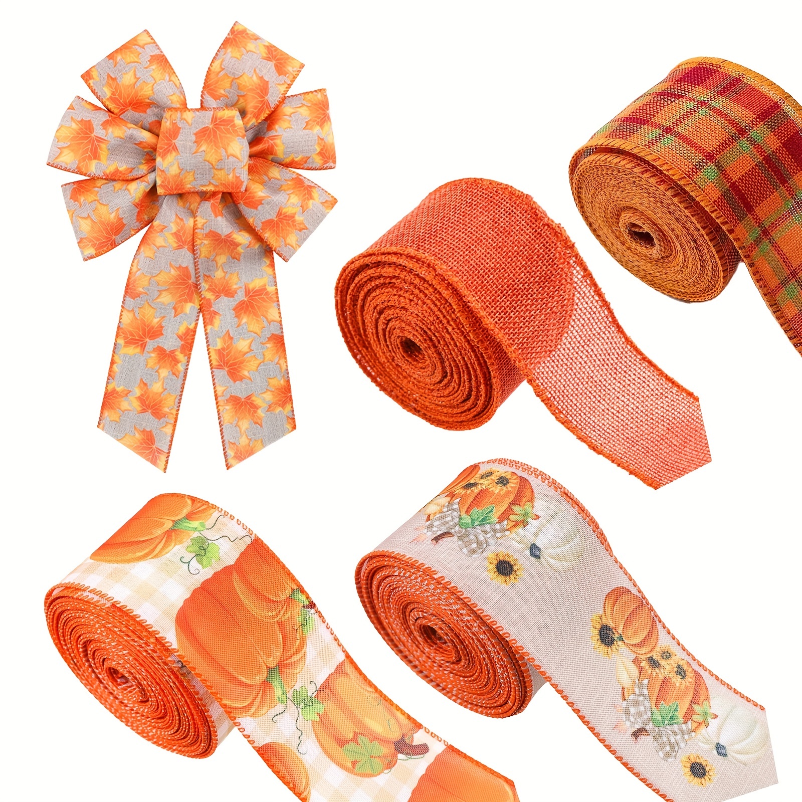 Fall Ribbon for Crafts Ribbon for Fall Thanksgiving Decorations Gift  Wrapping and DIY Wreath, Orange Ribbon for Autumn Harvest