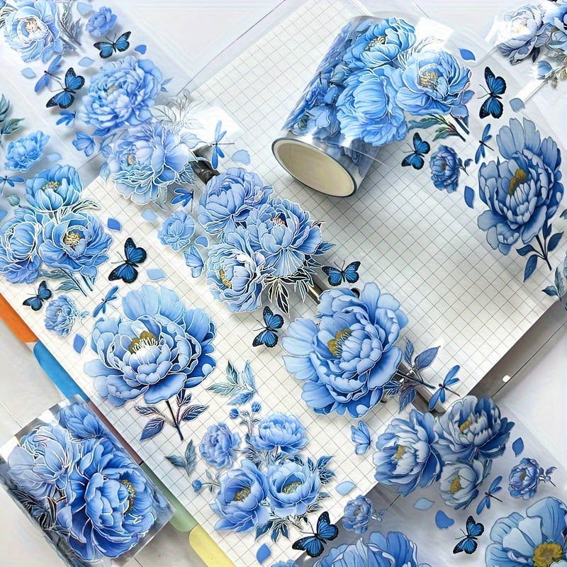 

3m/roll Laser Blue Red Flower Pet Tape Decorative Masking Tape Scrapbooking Sticker Journal Aesthetic Stationery