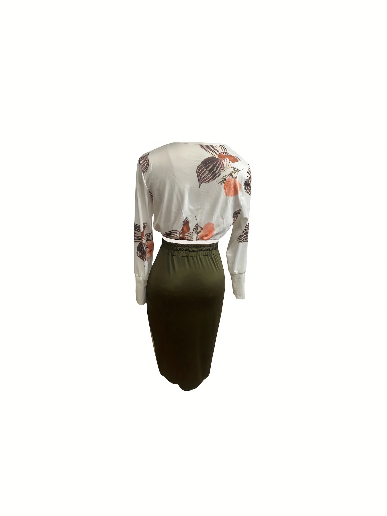 Floral Print Slim Two-piece Skirt Set, Crop Tank Top & Belted Skirt  Outfits, Women's Clothing