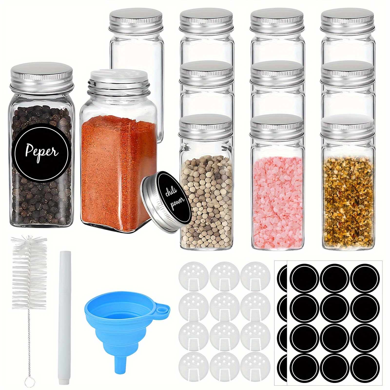 Spice Jars With Labels And Lids Empty Square Spice Bottles - Temu