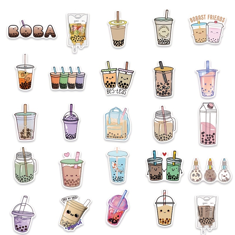 Cute Bubble Tea Stickers Roll Kawaii Drink Stickers For - Temu