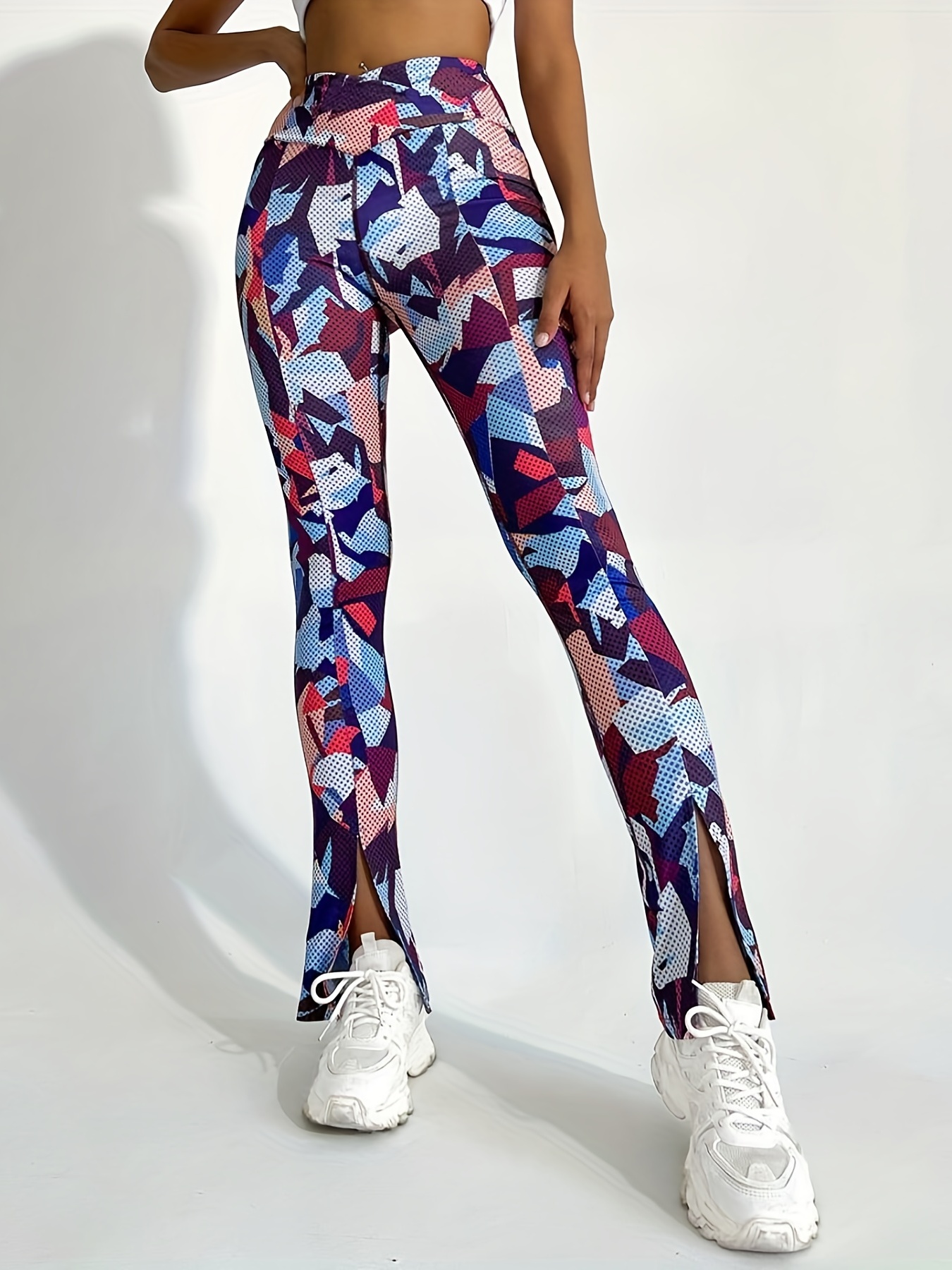 Women's High Waist Letter Print Leggings Mesh Pockets - Temu