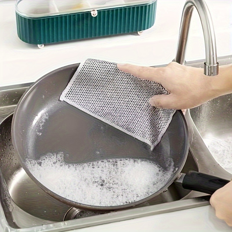 Dishwashing Towel, Double-sided Silver Wire Dishwashing Towel, Thickened  Non-stick Oil Dishwashing Rag, Cleaning And Decontamination Steel Wire Dishwashing  Cloth, Fruit Washing, Fish Scale Cloth, Kitchen Cleaning, Kitchen  Essentials - Temu