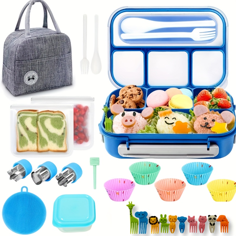 Bento Lunch Box For Kids Adult 4 Compartment Lunch Box Containers Kids  Lunch Box With Fun Accessories Silicone Food Cake Cups