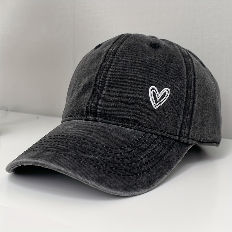 Vintage Washed Cowboy Baseball Cap with Heart Embroidery