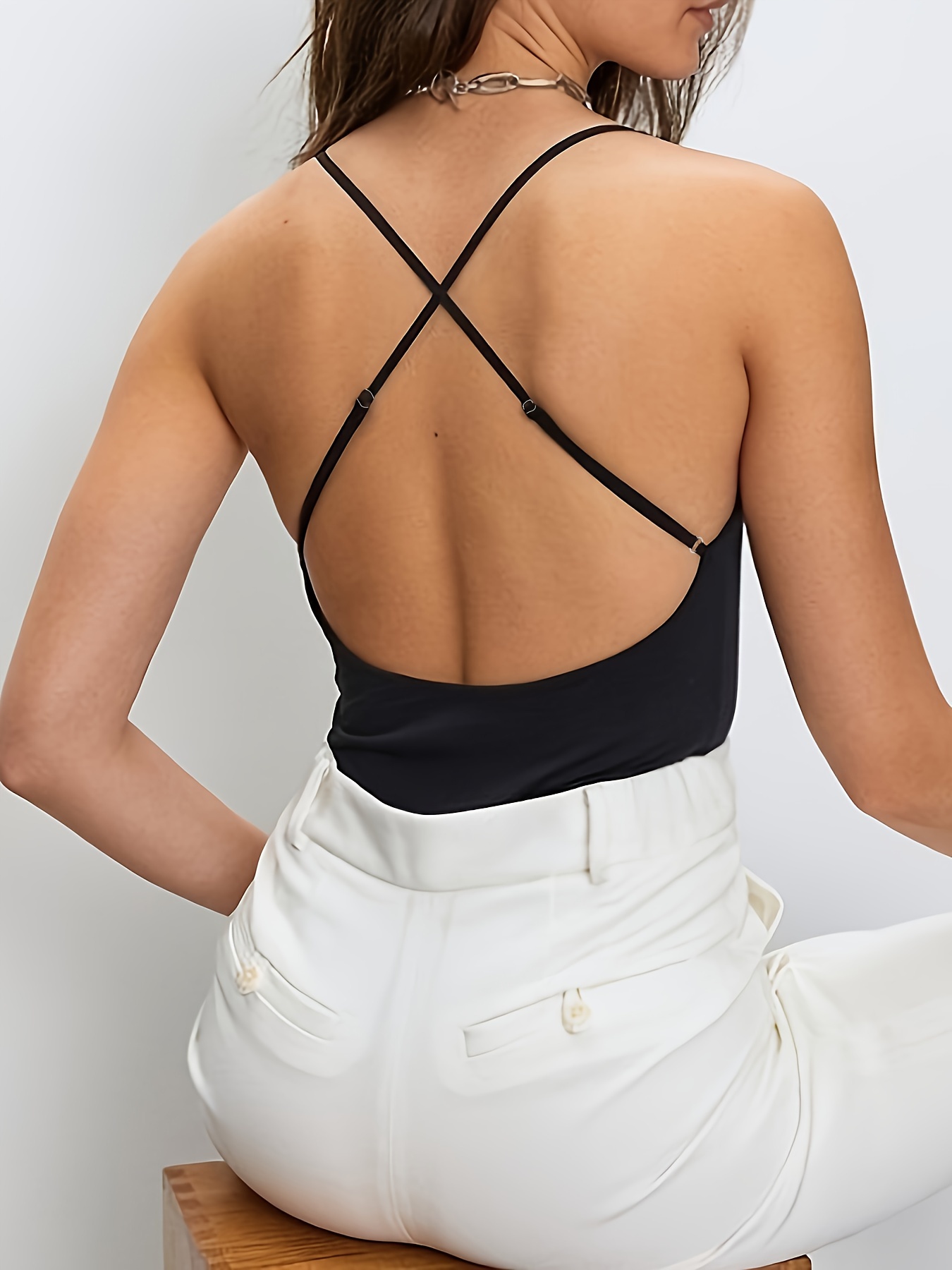 Solid Square Neck Cami Bodysuit Vacation Sleeveless Backless - Temu