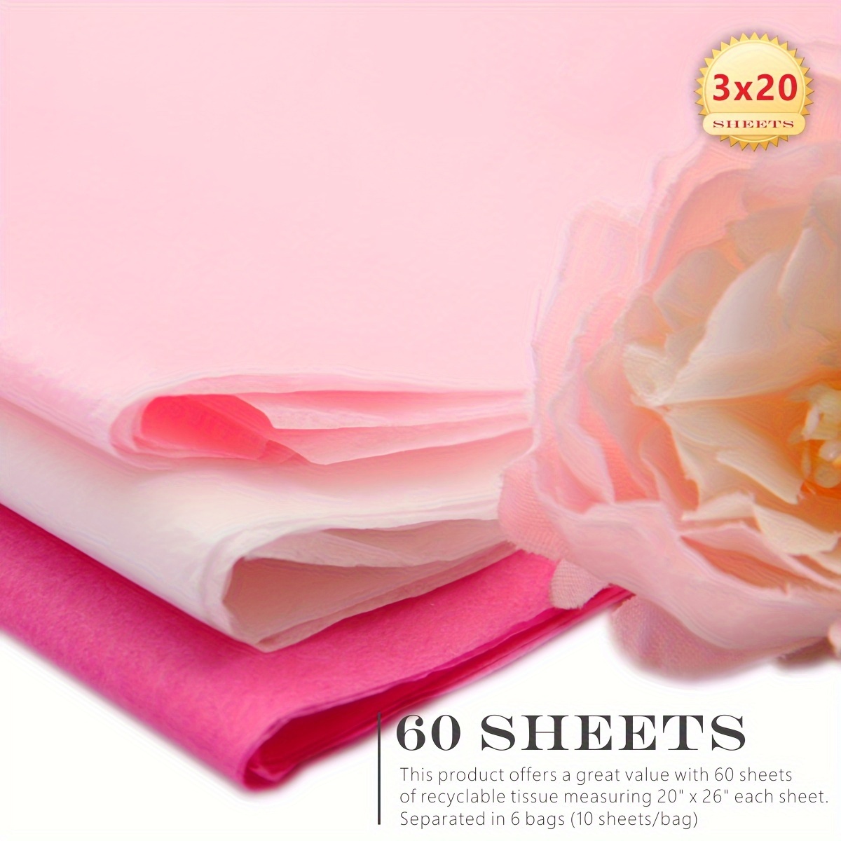 Hot Pink Floral Wrapping Paper - 20 Sheets
