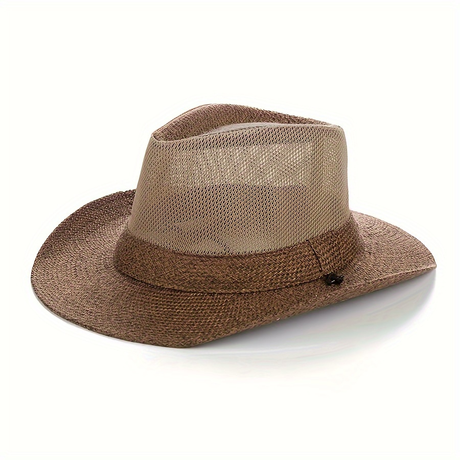 1pc Men's Breathable Straw Sun Hat, Casual Fishing Hat For Spring And Summer, Outdoor UV Protection Top Hat, Beach Hat For Outdoor Activities.