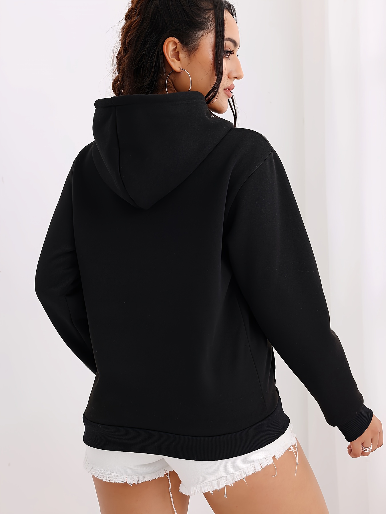 Solid Color Fleece Lined Sports Hoodie Long Sleeve - Temu