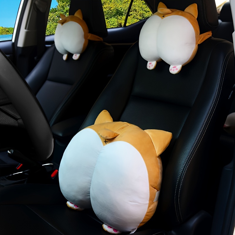 seemehappy Cute Plumpy Corgi Butt Car Seat Headrest Neck Pillow Corgi Butt  Lumbar Pillow Acessories (1pcs Seat Belt Pad)