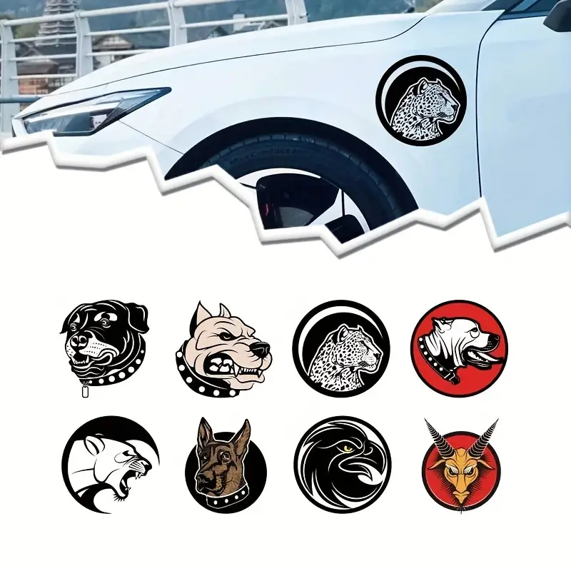 8pcs/set Cartoon Animal Head Autoaufkleber 3D Autoaufkleber Und Aufkleber  Auto Blut Vinyl Reflektierende Aufkleber Autoform Zubehör Aufkleber