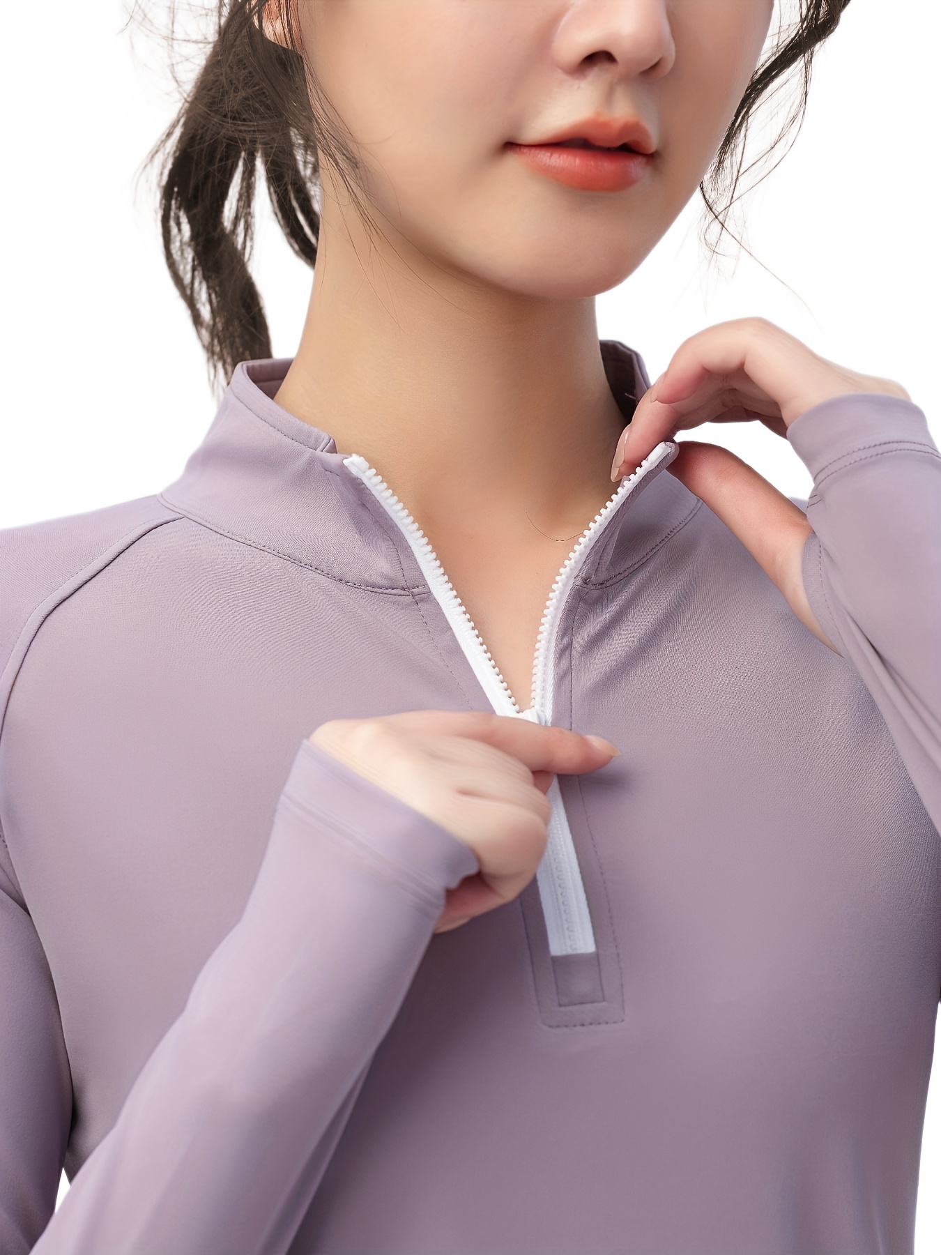 Women's Long Sleeves Athletic Shirts, 1/4 Zip Pullover Running Hiking  Workout Yoga Tops With Thumb Hole, Women's Activewear