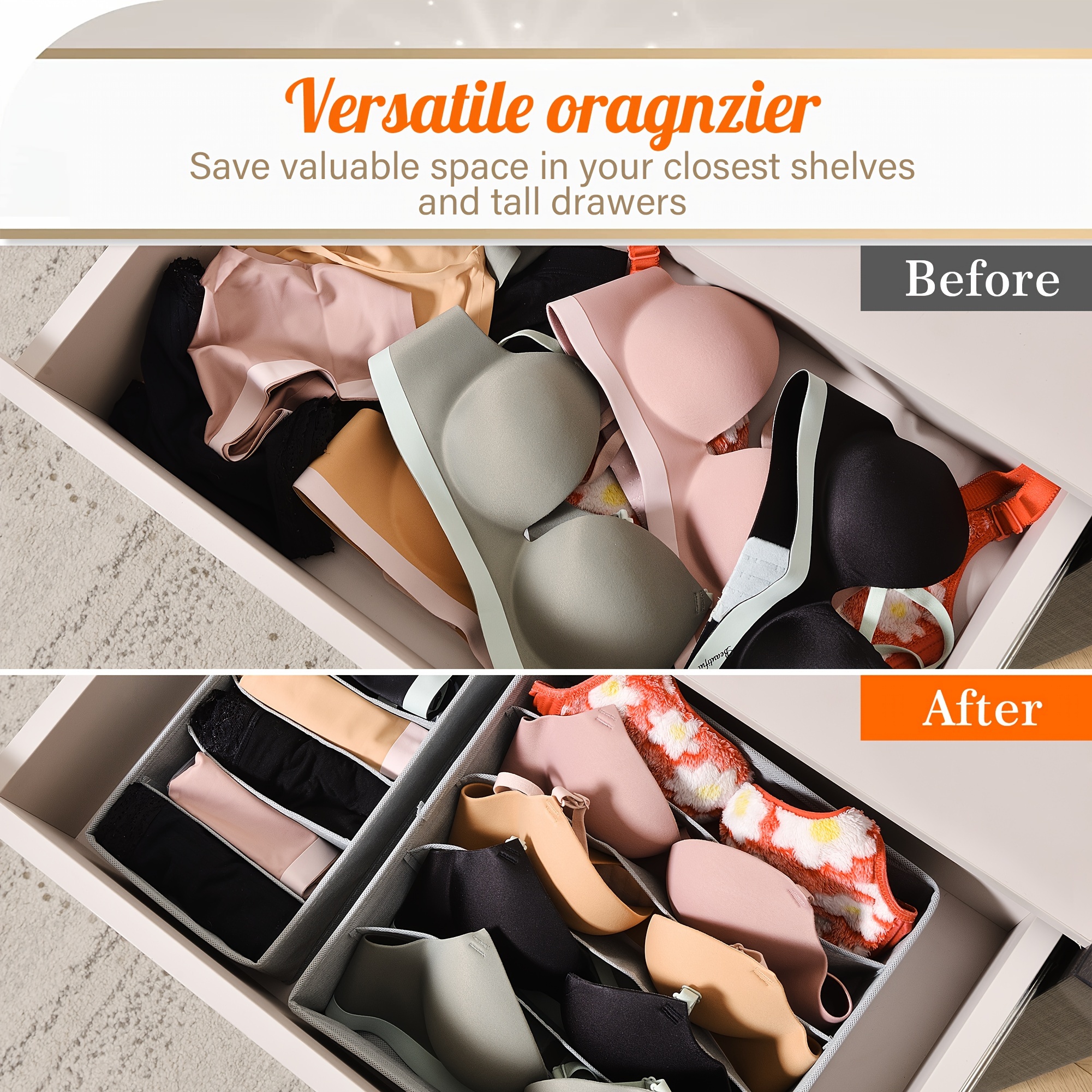 Bra Underwear Drawer Organizer Dividers, Fabric Foldable Dresser