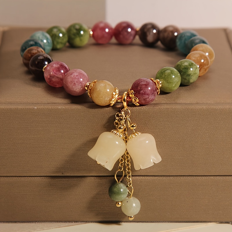 

1pc Natural Stone Colorful Beryl Bracelet, Women Men Gift, Father's Day Gift