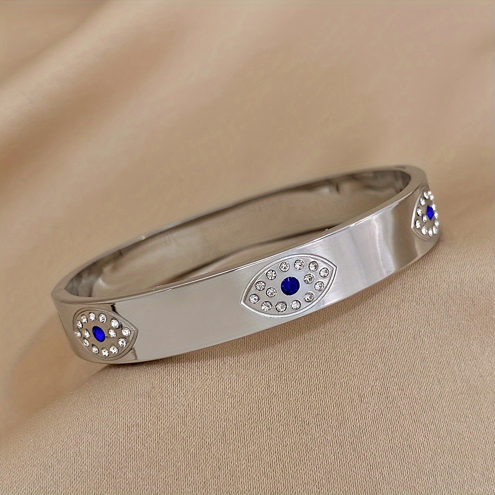 Selling New 18k Gold Plated-plated Evil Eye Stainless Steel Bracelet With Rhinestones Inlaid, Absolutely Gorgeous, Low-key, Luxurious Holiday Gifts, Birthday Gifts, Christmas Exquisite Gifts