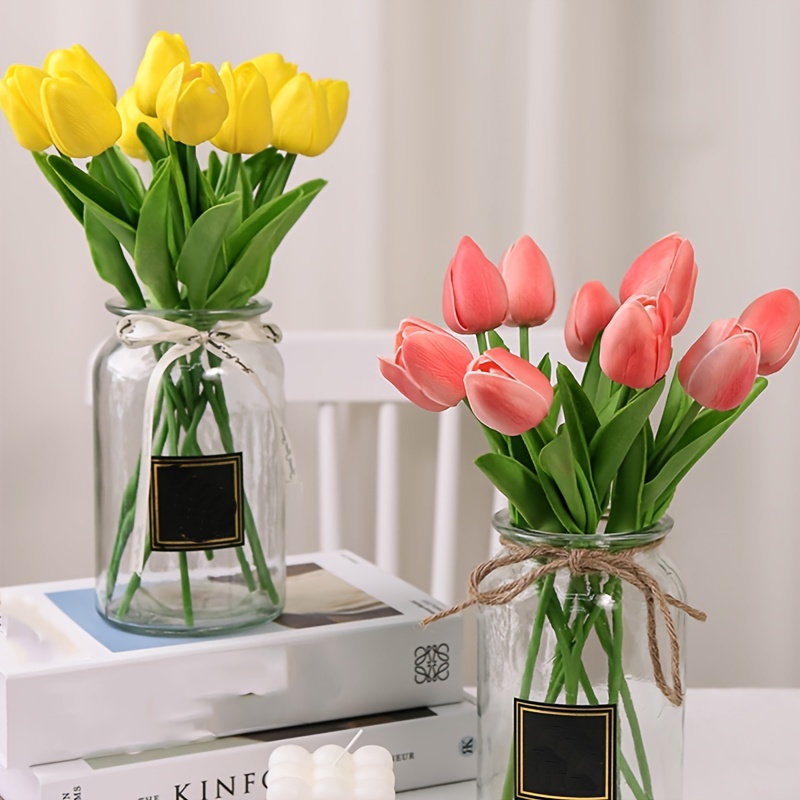 10 ramo de tulipanes artificiales de PU de tacto realista impresionante con  tallo morado