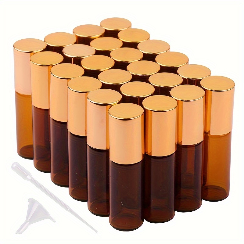 

100pcs 5ml Bouteille en verre Roll On Bouteilles d'huile des billes de roulement en inoxydable et des couvercles peints en or l'aromathérapie quotidienne, les tests d'échantillons et les