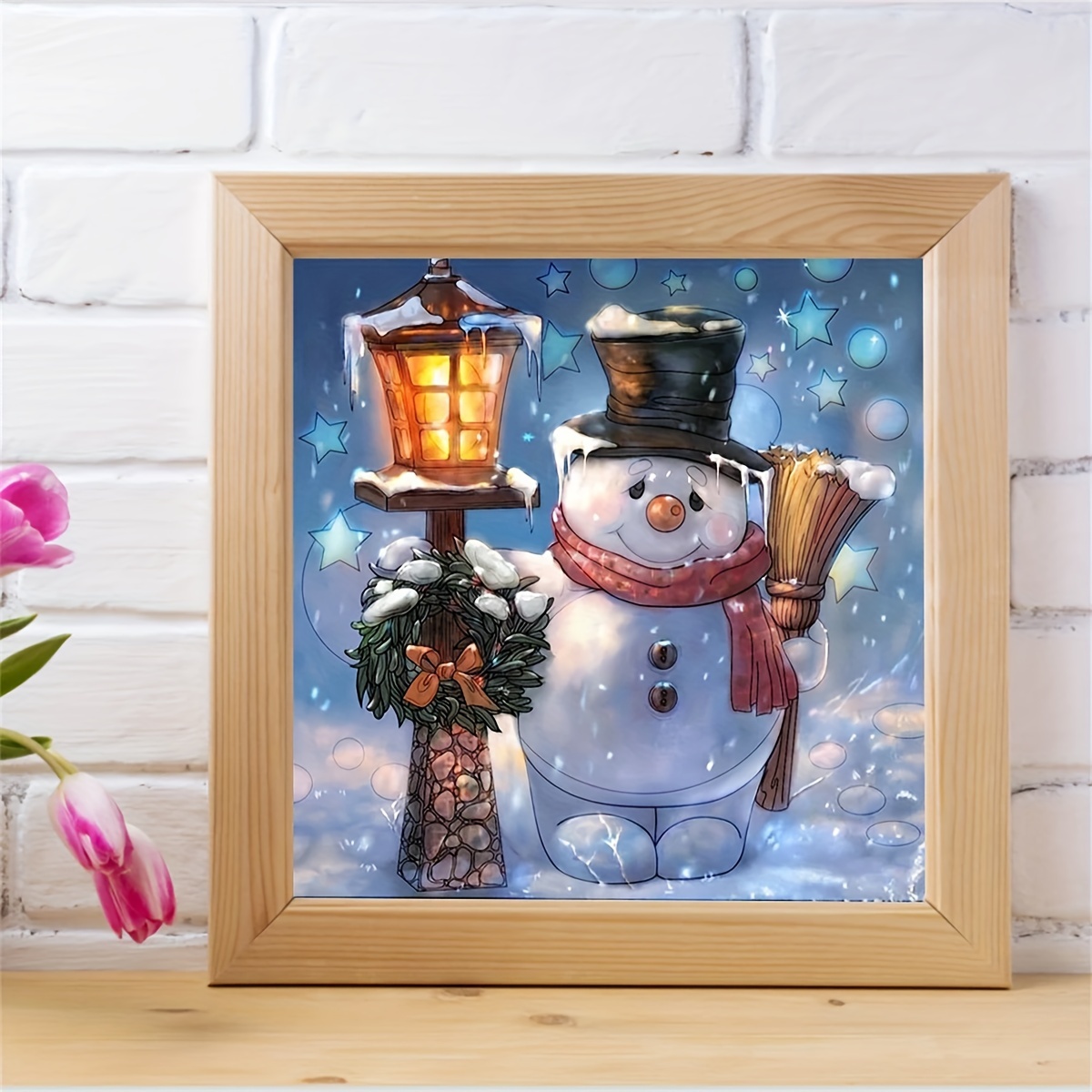 Snowman Setting Lantern, Christmas Diamond Painting