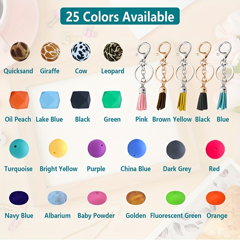 Silicone Beads for Keychain Making, 15mm Assorted Beads Bulk for DIY Craft  Necklace Bracelet Jewelry Making 