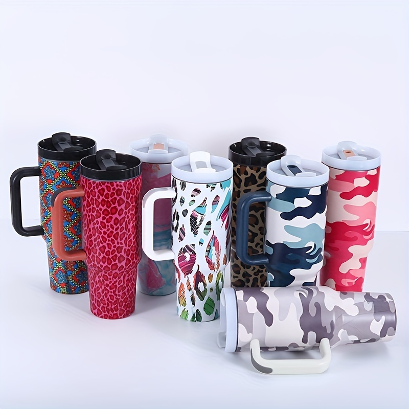 Bling Shinning Double Wall Studded Tumbler With Handle, Leak-proof Lid  Insulated Coffee Mug Stainless Steel Travel Mug, Portable Large Capacity  Thermal Bottles, Climbing Traveling Hiking Tumbler - Temu