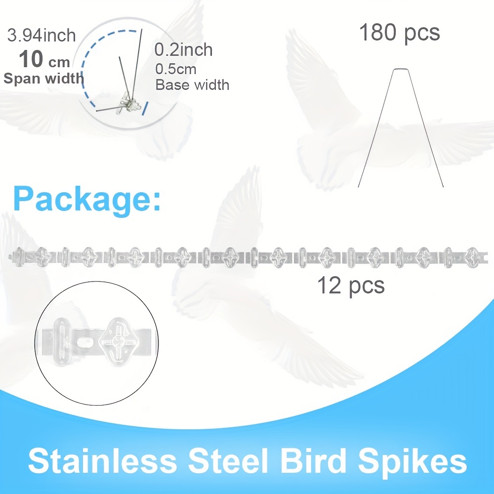 12 Packs, Bird Spikes Stainless Steel Anti Pigeons Deterrent Total  118.11inch Birds Repellent Anti Climb Security Wall Fence Away From Roof  Windowsill