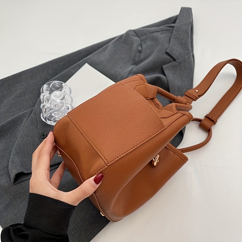 Fashionable Minimalist Style PU Leather Mini Bucket Bag in Beige, Vintage Shoulder Bag for Women's Everyday Outfits, Shopping, Commute,one-size