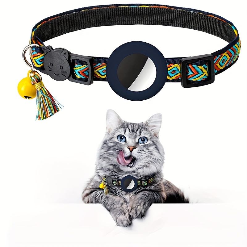 FEEYAR - Collar reflectante para gato, collar de gato integrado con AirTag  para Apple, collar de cuero con GPS para gato con soporte AirTag y campana