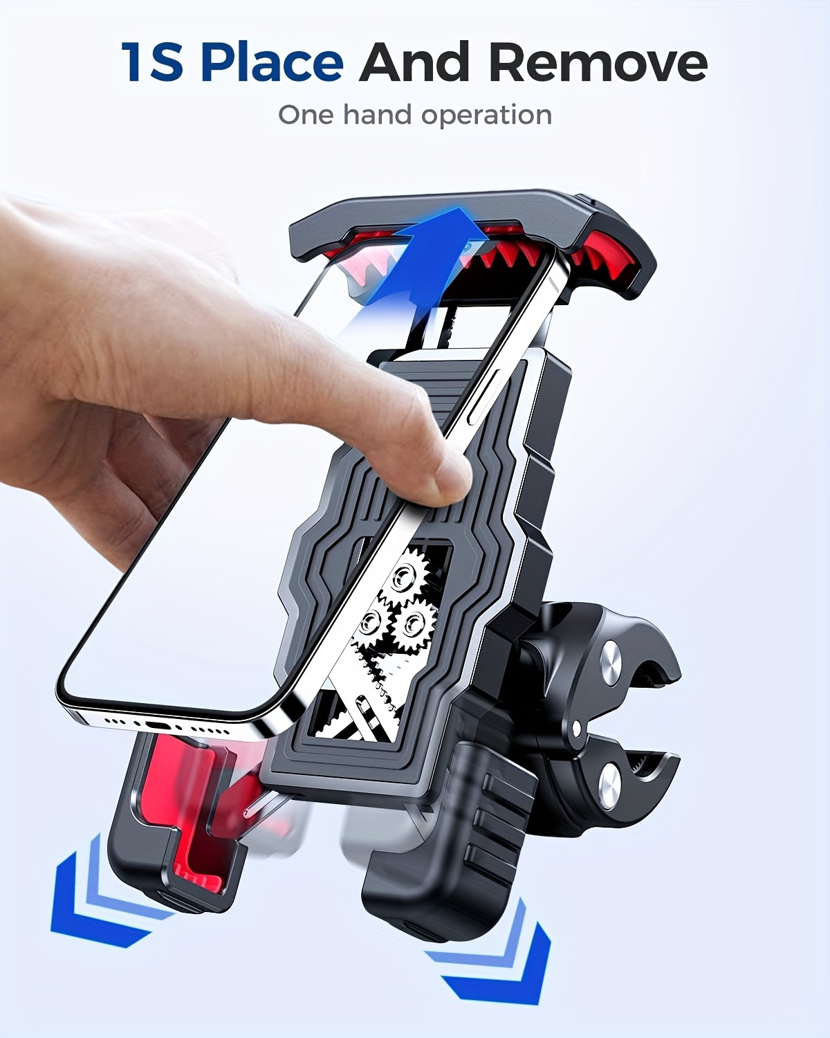 durable abs motorcycle handlebar phone holder adjustable for bikes with red accents details 0