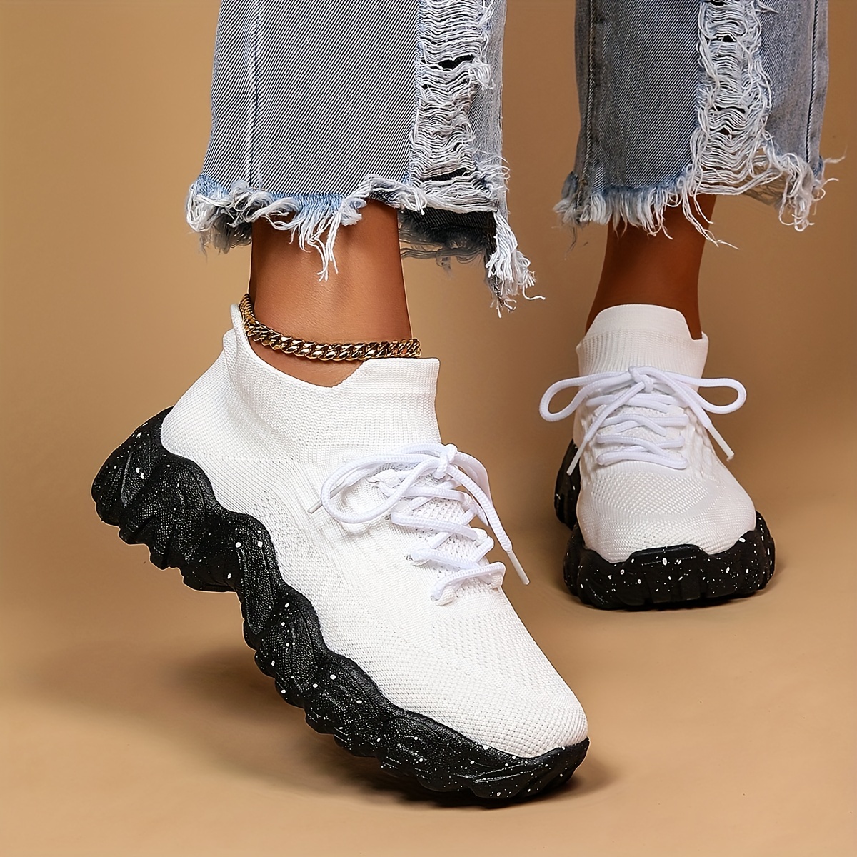 Women's Knitted Running Shoes Breathable Walking Shoes
