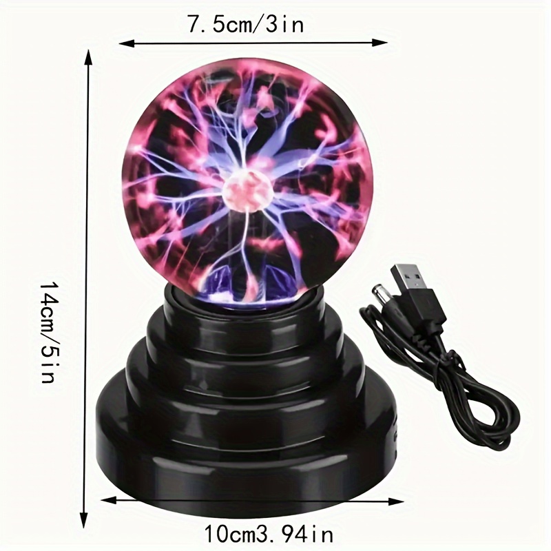 Lampe à plasma de 1pc, Lampe à plasma de 7,62 cm, Globe à plasma tactile  USB ou alimenté par batterie, Nébuleuse de tonnerre et d'éclair, Nébuleuse