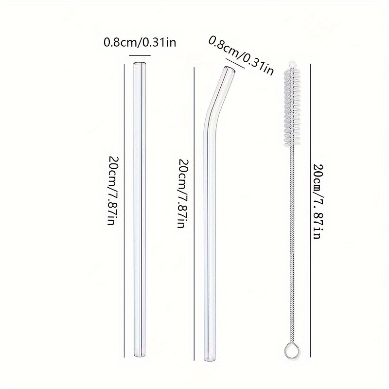 TEMU 3pcs - Reusable Glass Straws + Cleaning Brush, Straight Glass Straws, Bent Glass Straws, Suitable For Drinking Juice, Milk, And Coffee