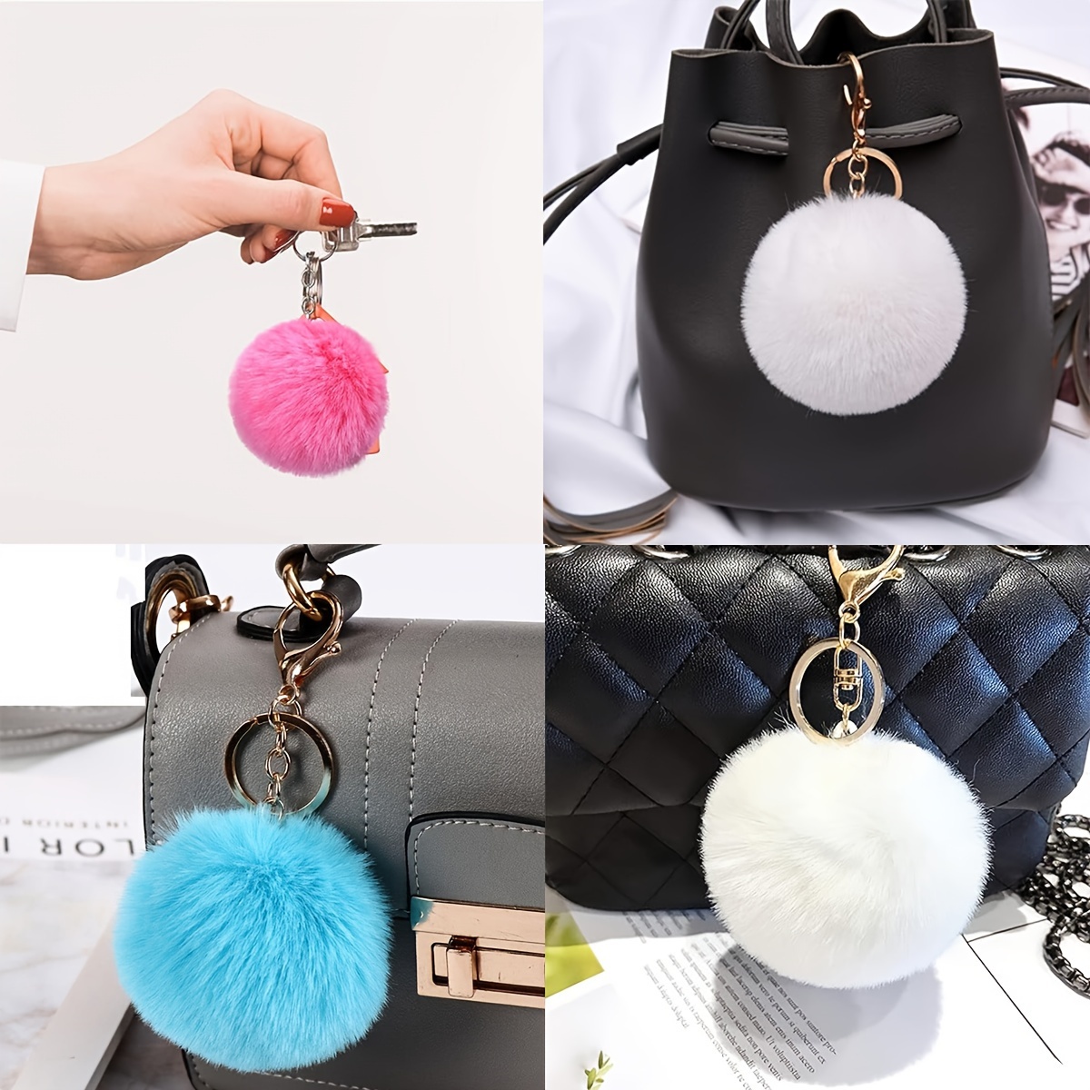 Cute Faux Rabbit Fur Ball Pom Pom Keychain Car Key Ring - Temu