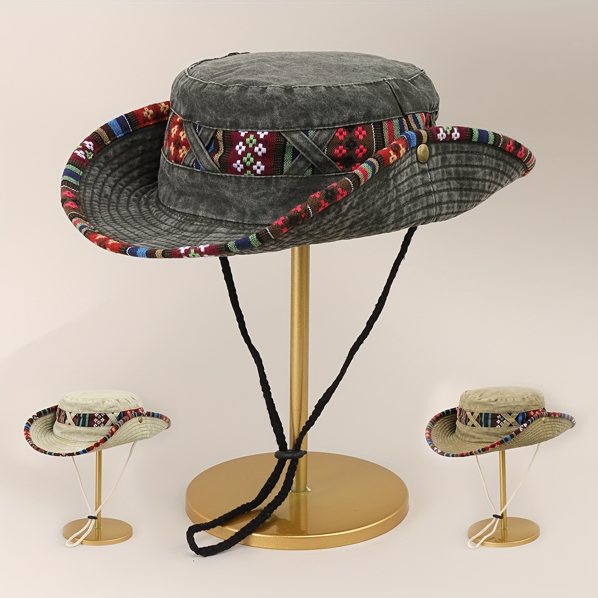 Boho Stitching Washed Bucket Hat Vintage Distressed Cowboy - Temu Canada