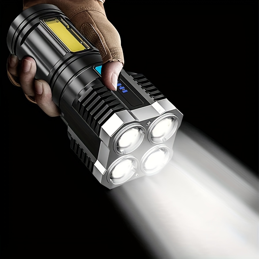 High-power Led Outdoor Flashlight With 4 Modes Of Cob Side Lights