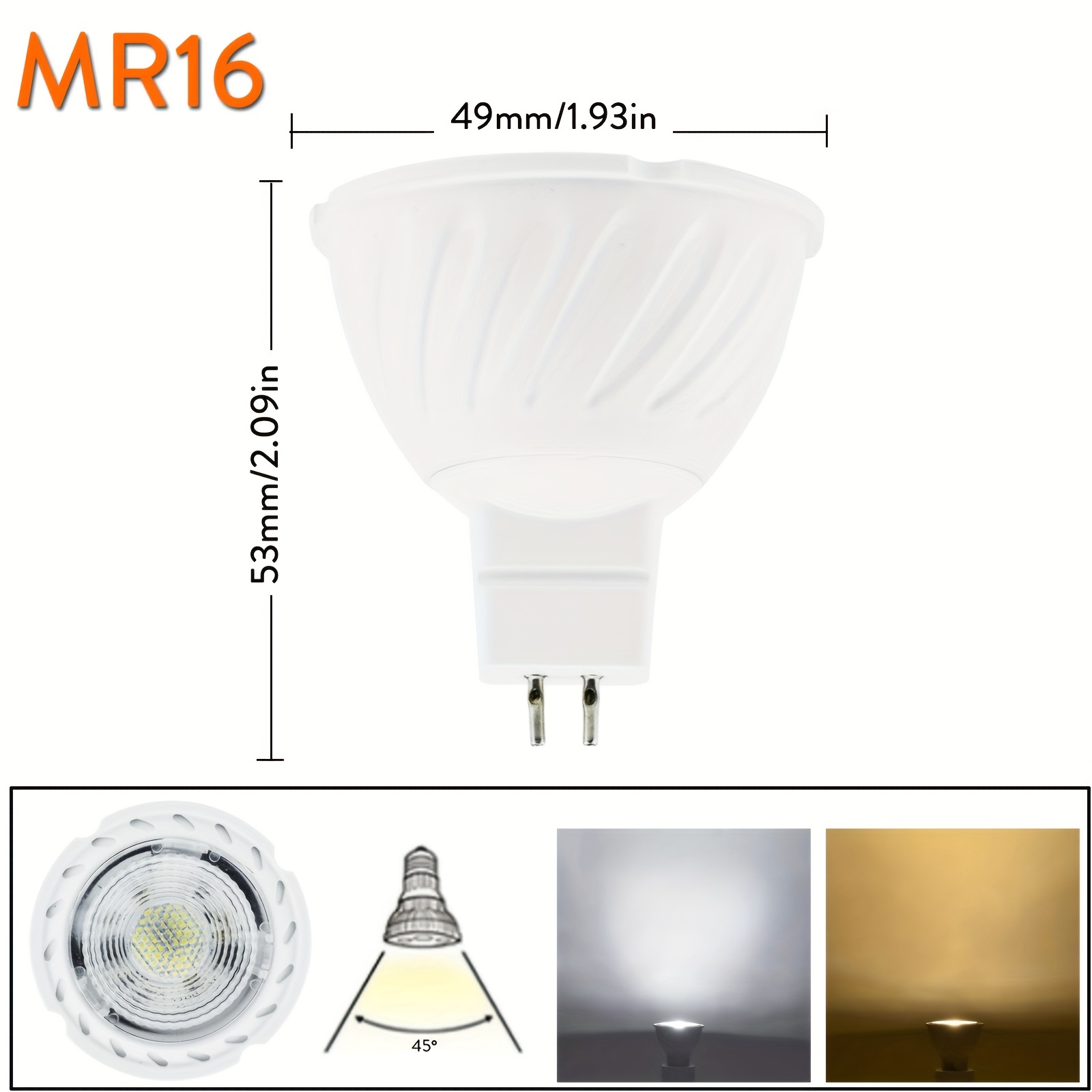 Mr16 Led Bulbs Warm White 2700 K Mr16 Gu5.3 Led Replacement - Temu