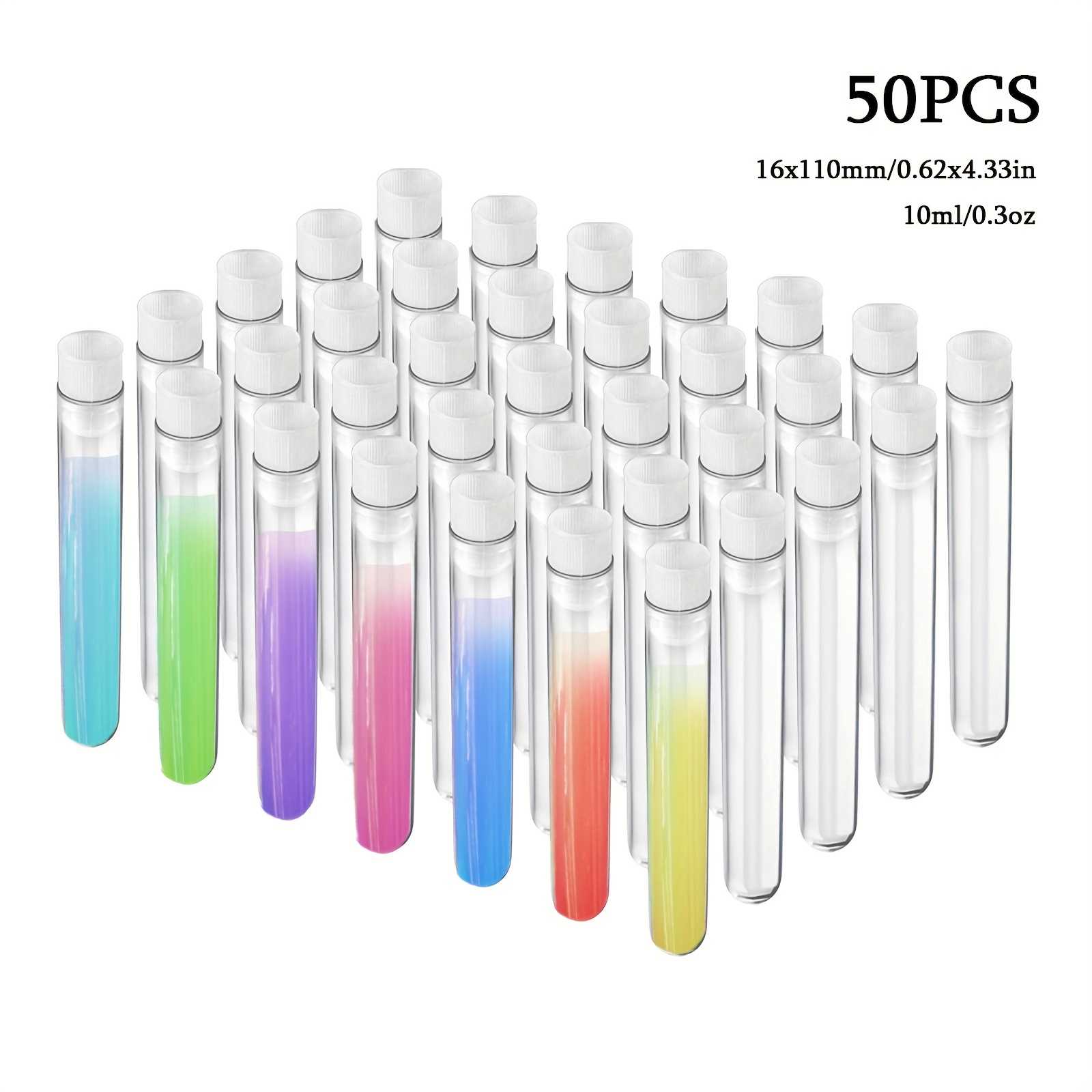 

50pcs Clear Plastic Test Tubes With Caps - Perfect For Scientific Experiments, Party Decorations, Candy Storage (16x110mm/0.62x4.33in, 10ml/0.3oz)