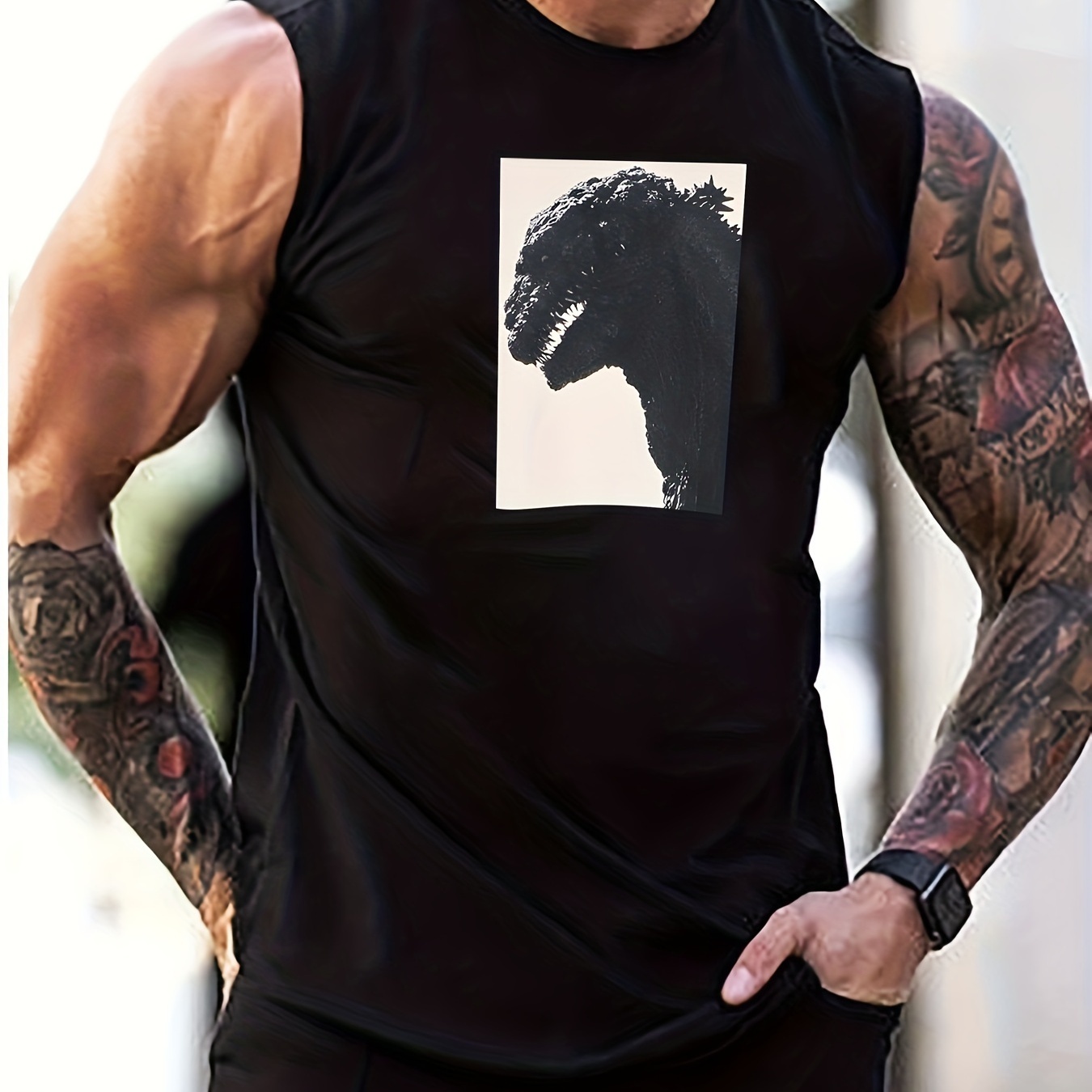 

Men's Casual Trendy Monster Graphic Print Sleeveless Tank Tops, Summer Oversized Loose Vest For Fitness, Workout, Training Plus Size