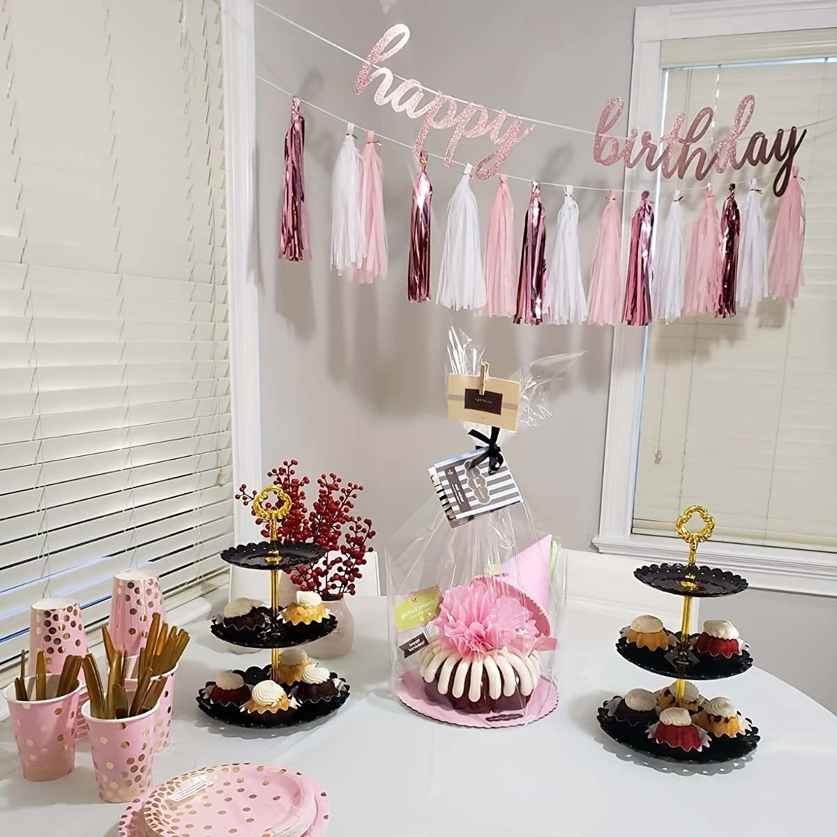 Juego de decoraciones de fiesta de cumpleaños de oro rosa con pancarta de  cumpleaños, globos de confeti, fondo de cumpleaños de aluminio, guirnalda  de