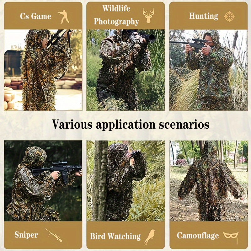 lightweight 3d leafy camouflage set outdoor camouflage ghillie suit for disguise realistic cs airsoft game wildlife photography details 2