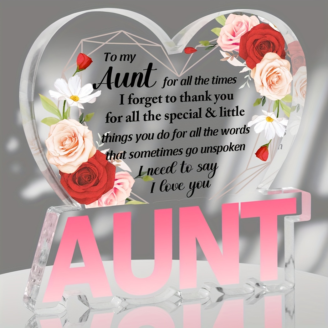 

1pc Ladies' Flower Acrylic Heart-shaped Souvenir Aunt Gift, Niece Or Nephew Mother's Day Or Birthday Gift For Aunt, Holiday Gift, Anniversary Gift