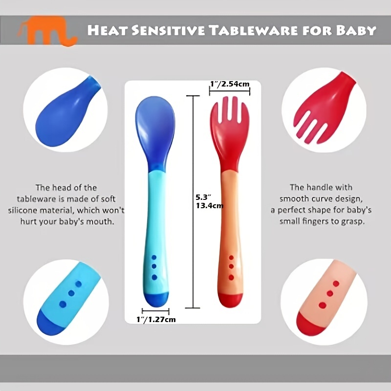Hot Sale 3pcs/set Small Toddlers Utensils Plastic Baby Spoons Infant  Feeding Tool Heat Sensitive Kids Tableware