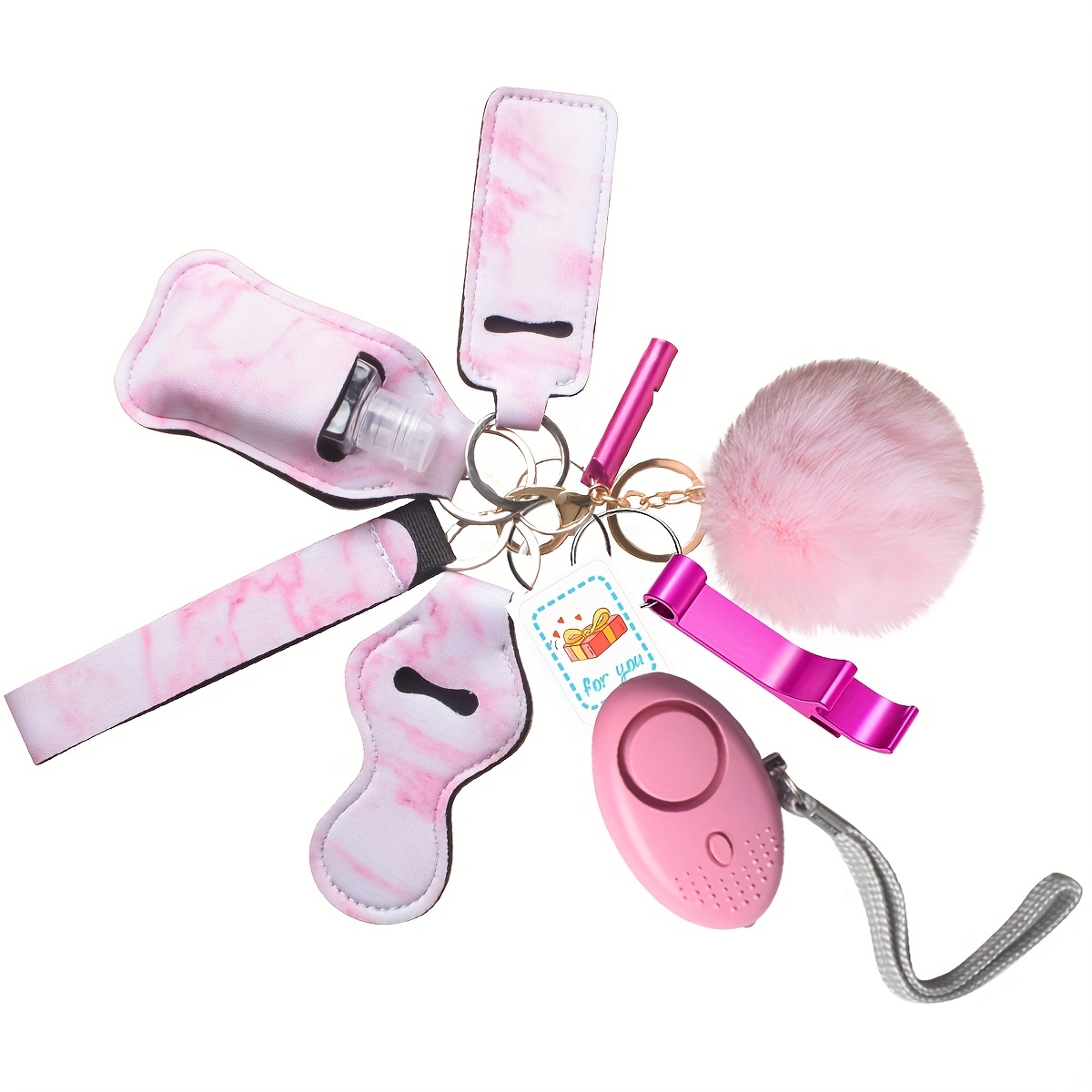 9pcs Set Pink Safety Keychain Full Set For Women, Safety Keychain Set With Personal Alarm, Protective Keychain Accessories As A Holiday Gift For Women /Kids