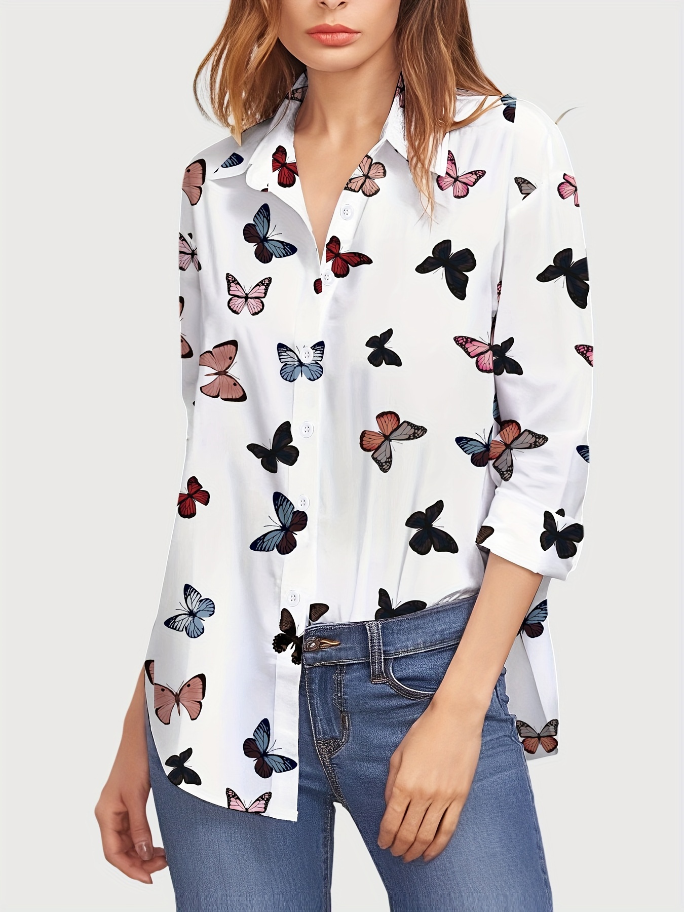 Shirt - White/floral - Ladies