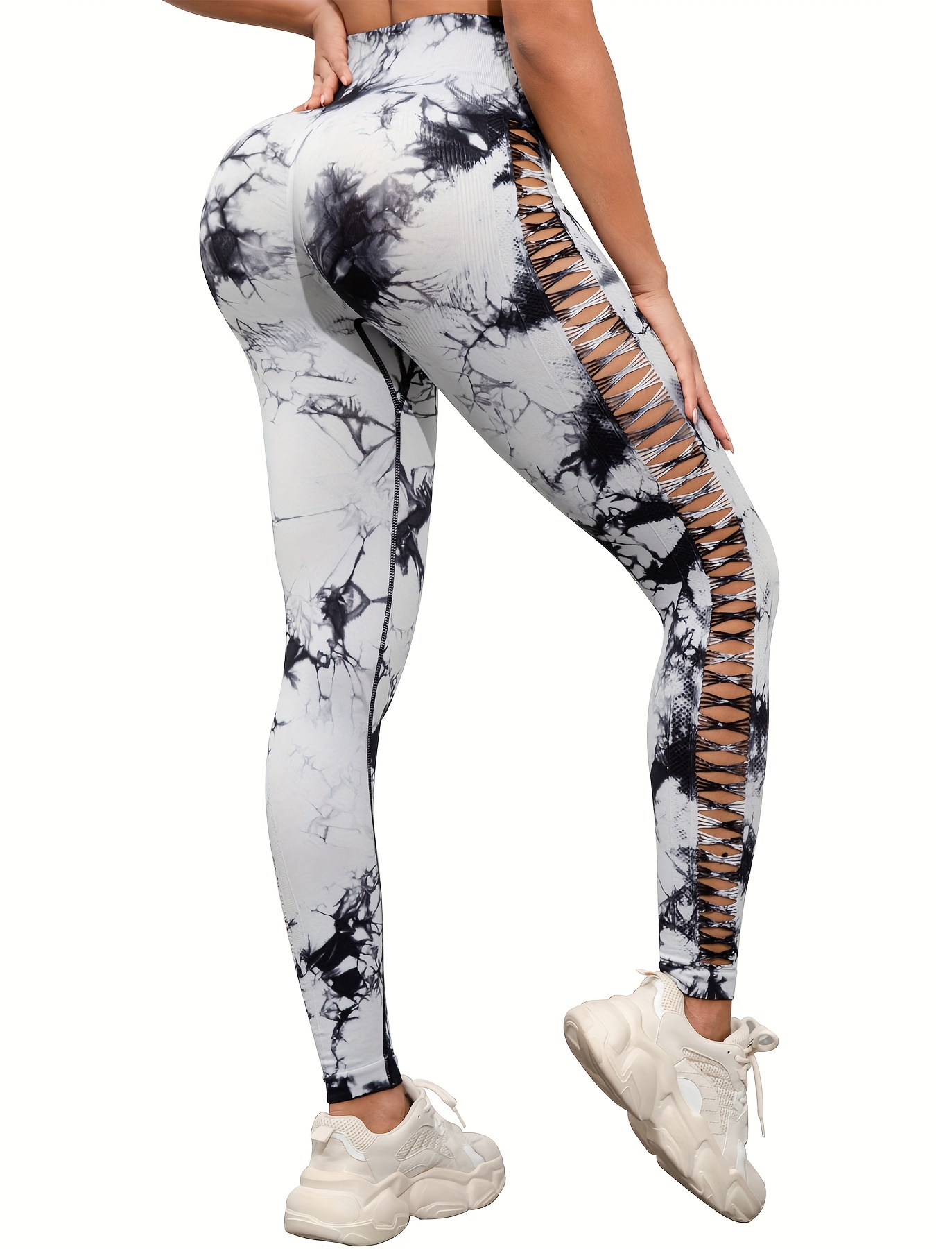 Tie Dye Hollow Sports Leggings Women High Waist Workout Gym - Temu