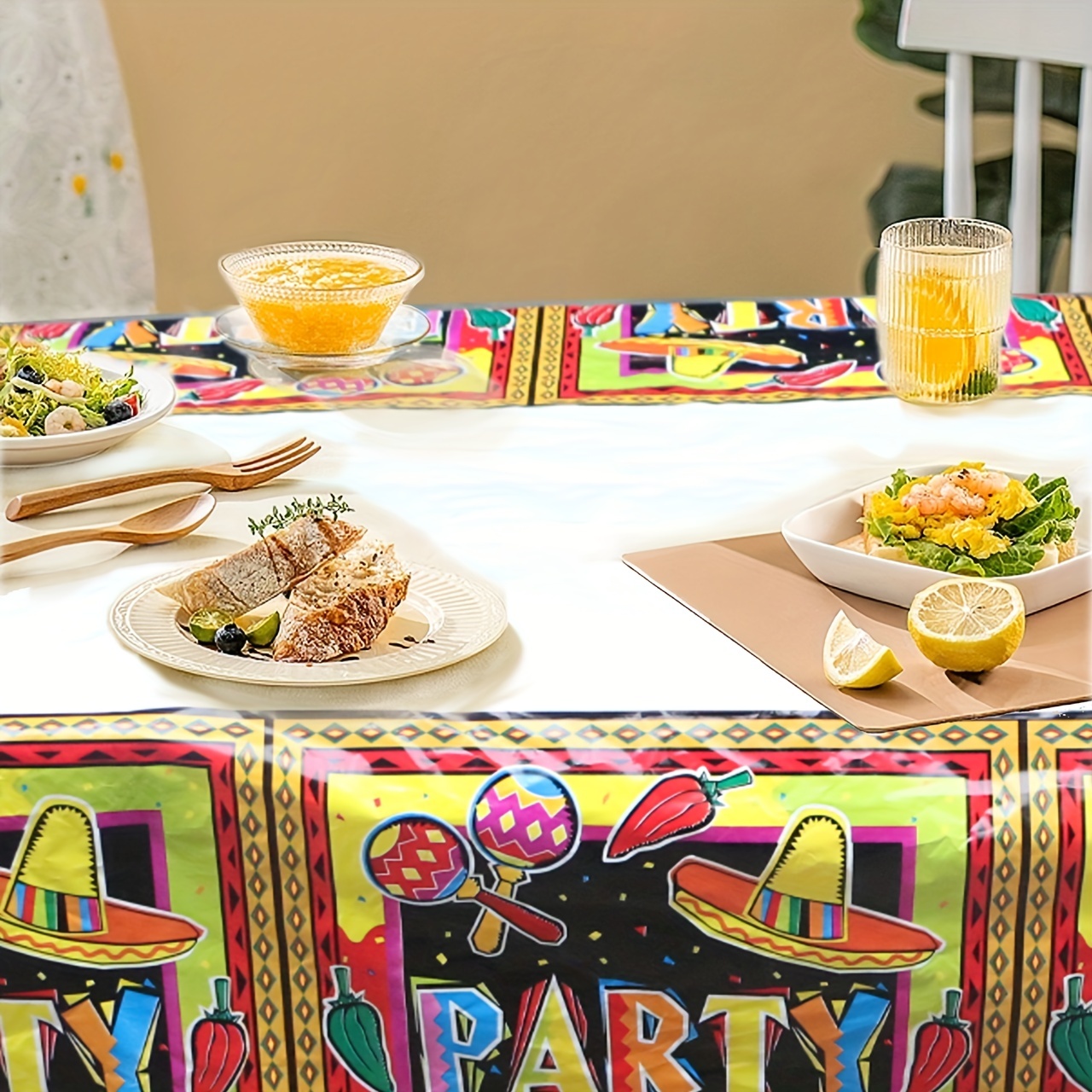 Preboun Mexican Party Supplies Include Mexican Tablecloth and Mexican Party  Banner Fiesta Party Decorations Plastic table cover for Rectangle Tables