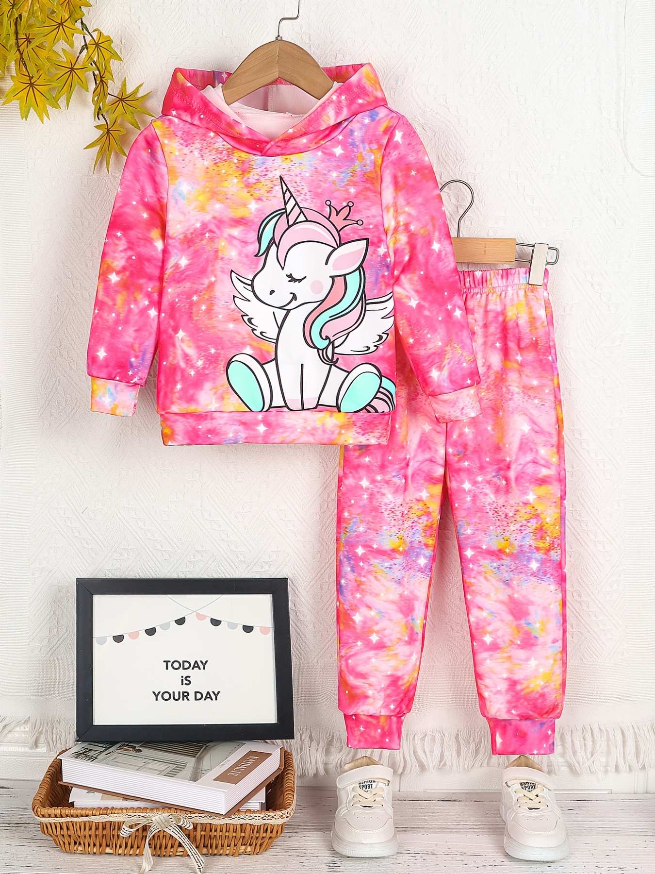 Girl's Tie Dye 2pcs, Hoodie & Pants Set, Cartoon Unicorn Print Casual  Outfits, Kids Clothes For Spring Fall