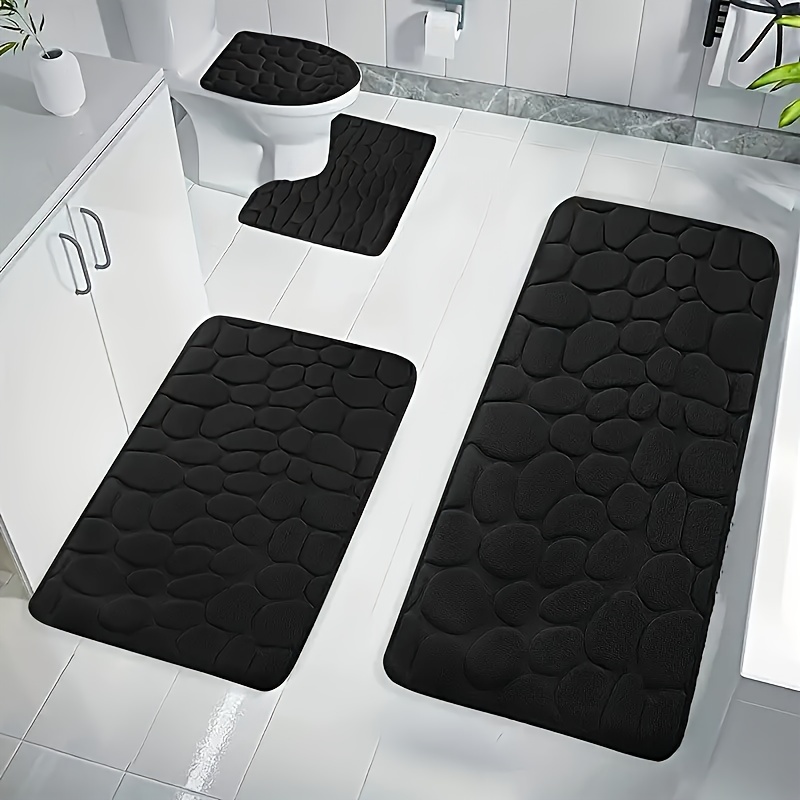 Bathroom Rugs 4 Piece With Toilet Lid Cover Non-Slip Machine Washable Mats  Set