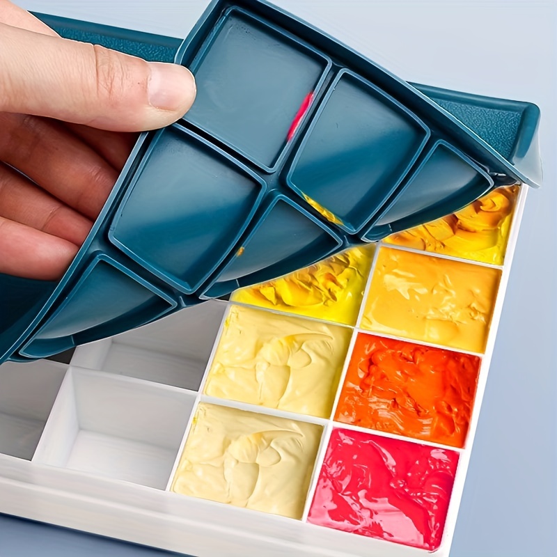 24 Paint Palette Plastic Paint Holder Watercolor Acrylic Paint Storage Travel Palette Tray with Rubber Lid for Artists Students Kids