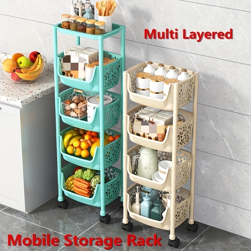 Rotating Storage Rack, Multi-Layer Kitchen Storage Shelf with Wheels,  Standing Shelf Storage Fruit Vegetable Snack, Multifunctional Household  Shelf