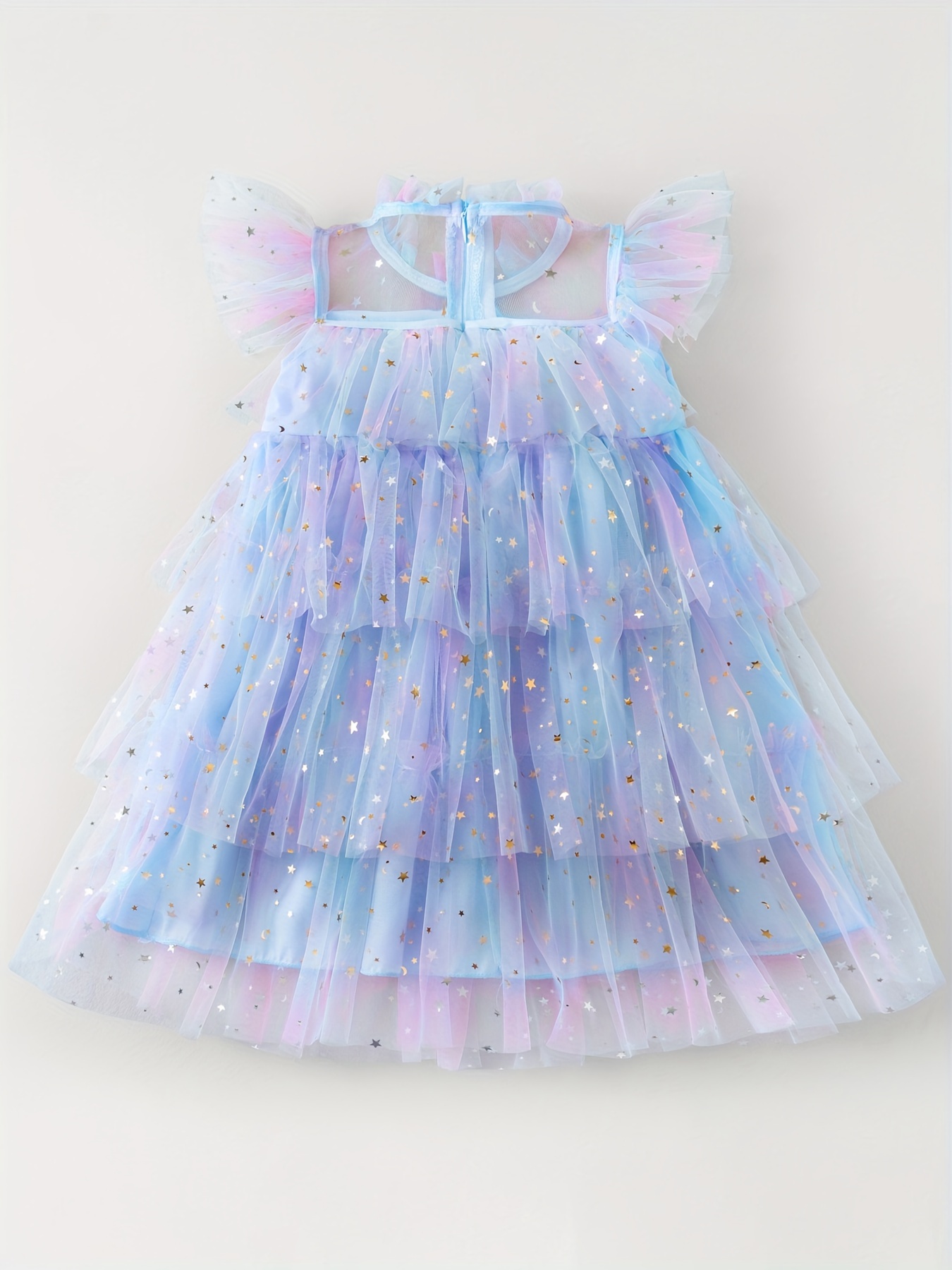 Toddler Girls Ruffle Trim Sequin Stars Moon Colorful Mesh - Temu